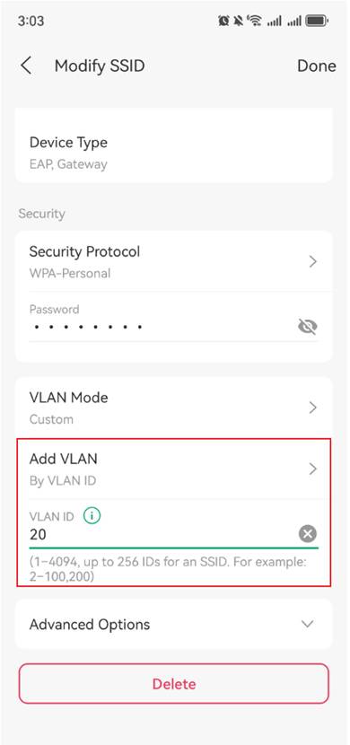 Set SSID VLAN by VLAN ID.