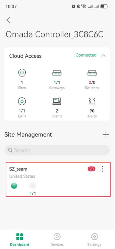 Select the site you want to configure.