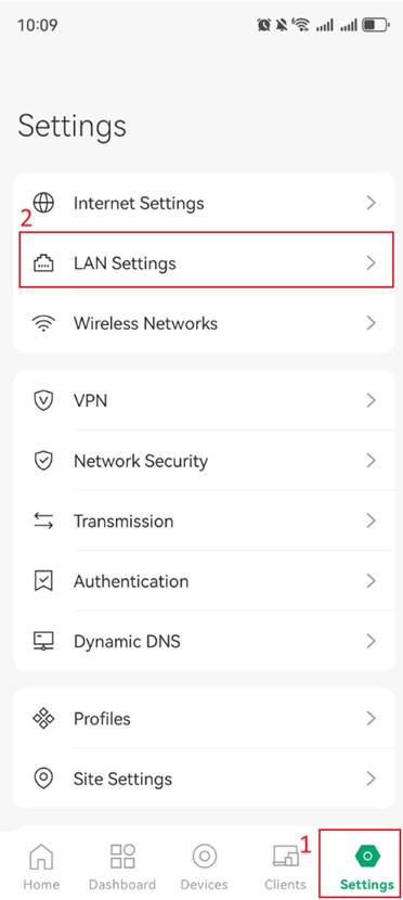 Go to LAN Settings in specific site.