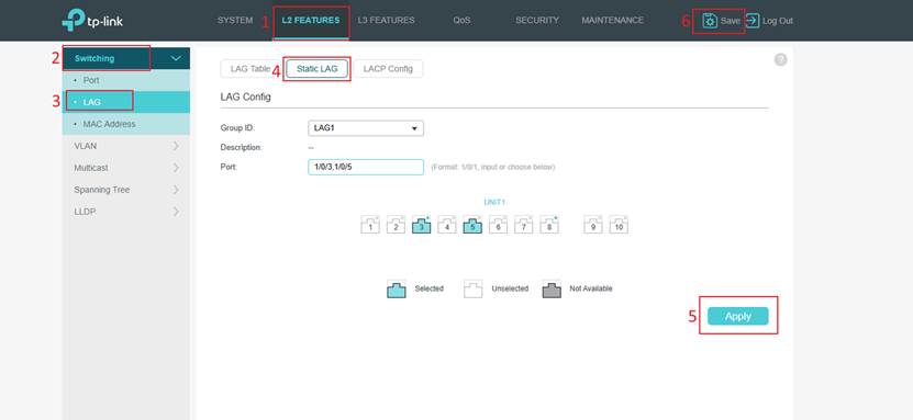 Show the location of Static LAG in switch standalone mode.