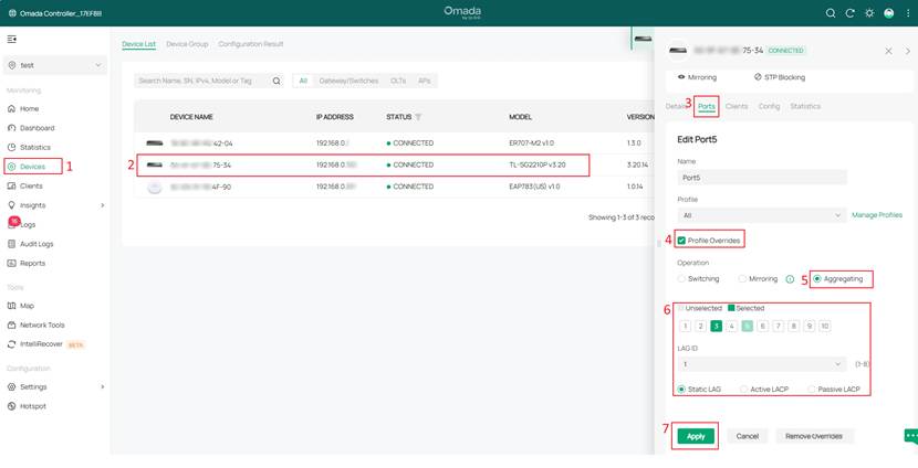 Show how to configure switch LAG in controller v6.