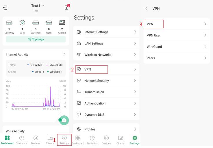 Location of VPN Settings in Omada APP.