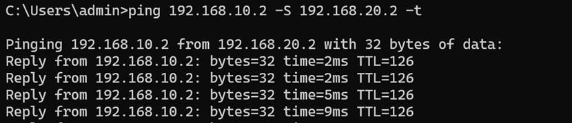 Ping result after setting IPsec successfully.