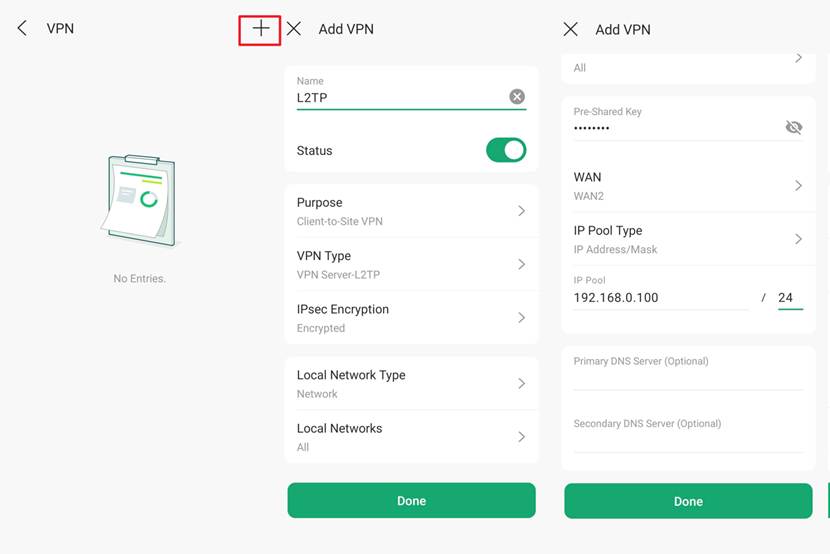 User Interface and Procedure for Configuring L2TP VPN sever.
