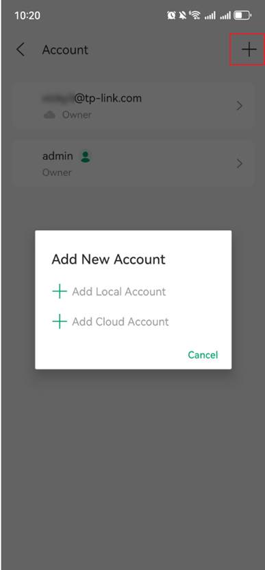 Add new account with the plus icon on the upper right corner.