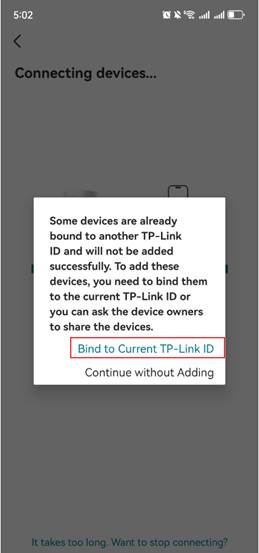 Displays the location of Bind to Current TP-Link ID.