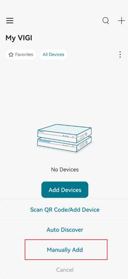 Shows the location of Manually Add.