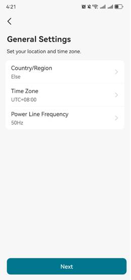 Select location and time zone based on your needs.