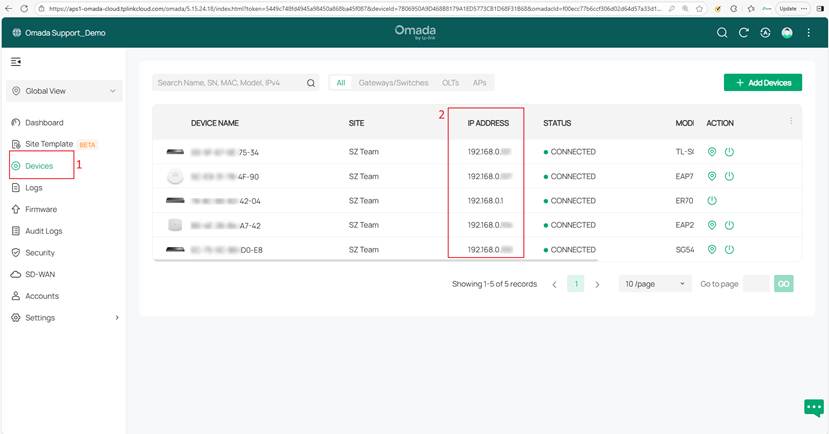 Check the Omada device IP from the Omada cloud.