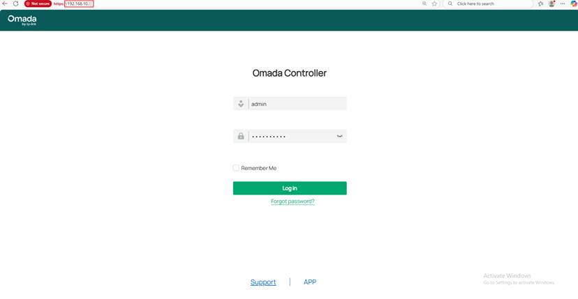 Display the page for logging into the hardware controller via IP address.