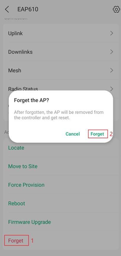 Show forget button for device.