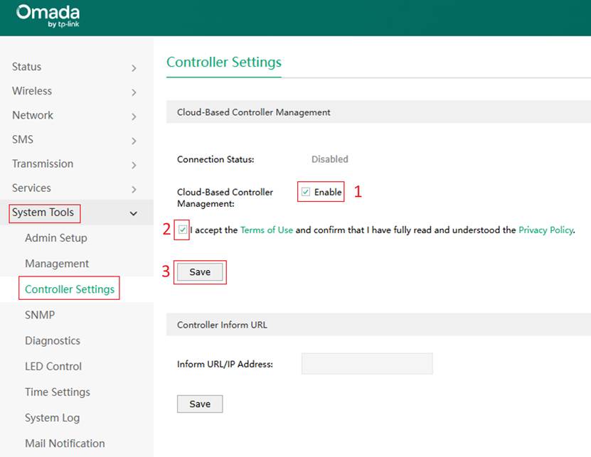 Enable connection to Omada Central in the device's standalone mode.