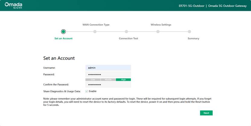 Log in 5G ODU’s webUI and edit account settings.