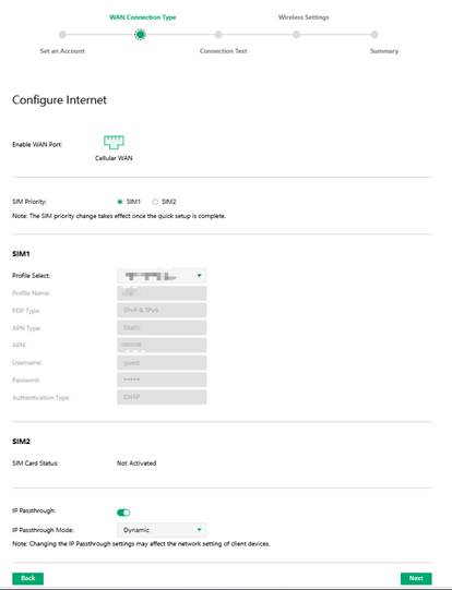 View the profile information after the SIM card has successfully dialed in.