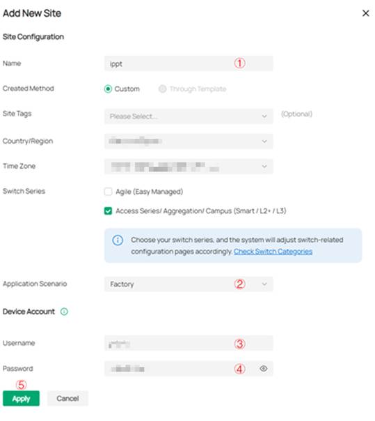 Create a new site and enter basic information such as the site name.