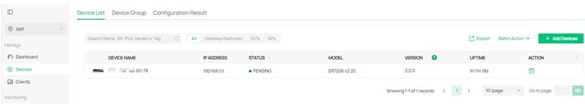 Adopt the gateway device in the newly created site.