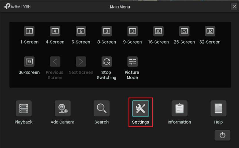 Show NVR GUI’s main menu.