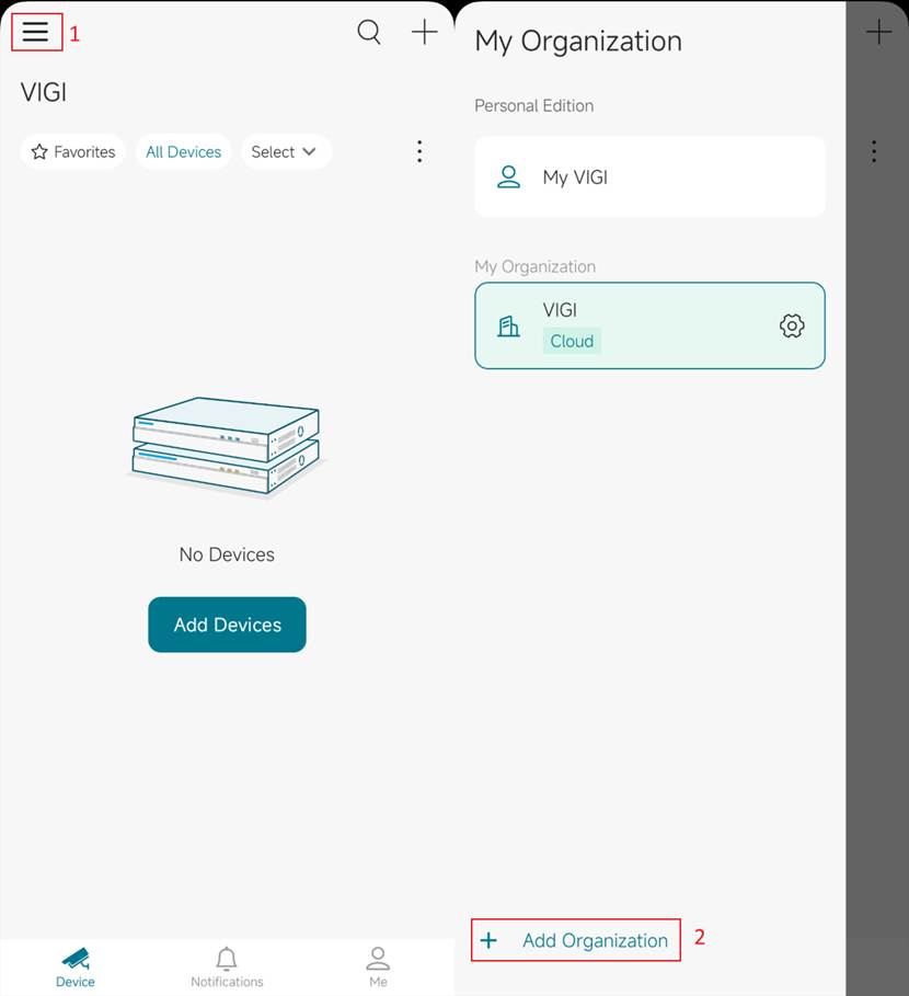 Show the path to add organization button.