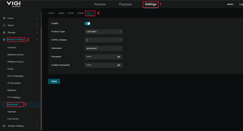 Show path of Enable 802.1X.