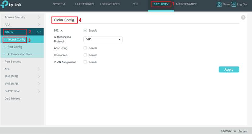 Show Omada switch settings of enable 802.1X.