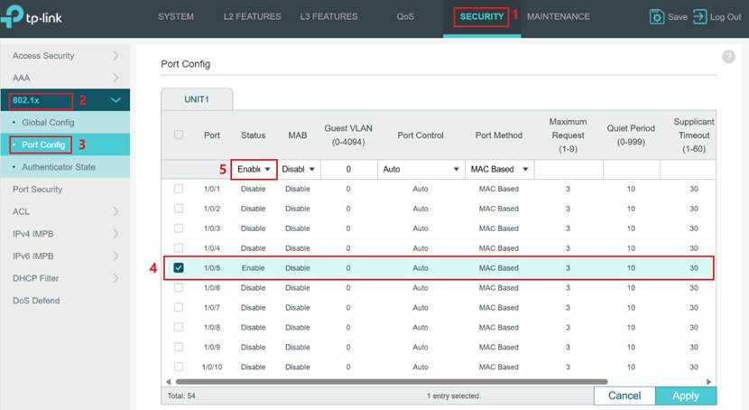 Show port config settings of Omada switch.
