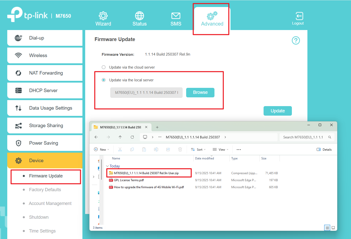 Upload the ZIP file.