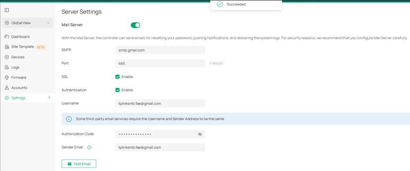 Configure mail server with Gmail.
