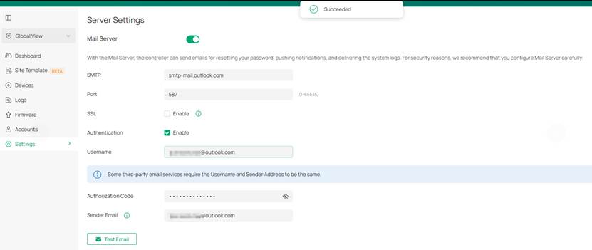 Configure mail server with Outlook.