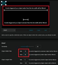 Object size filtering setting and reference line display.