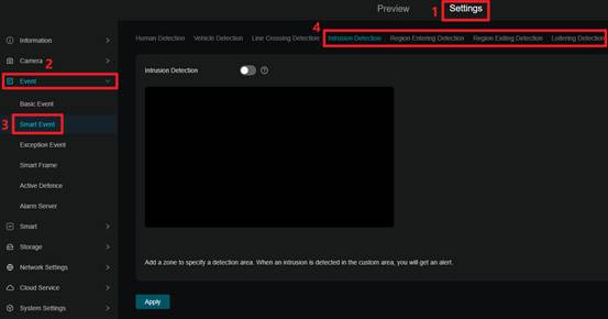 Access to detection settings screen.