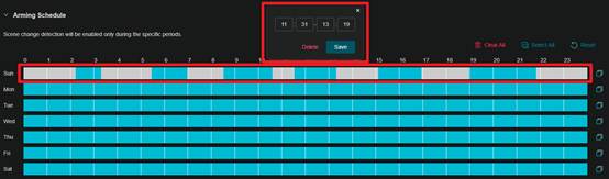 Screen to draw arming schedule.