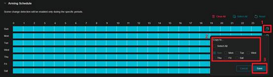 Screen to copy arming schedule.