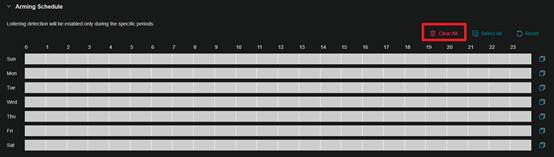 Screen to clear all arming schedule.
