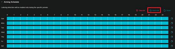 Screen to select all arming schedule.