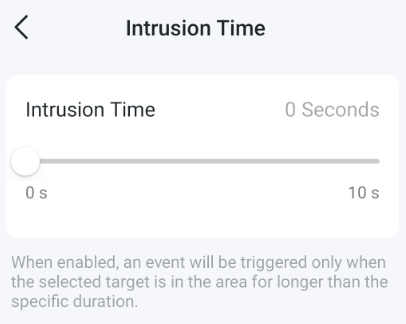 Screen to set intrusion time.