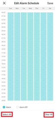 Screen to set aiming schedule.