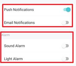 Interface of APP alarm linkage mode setting.