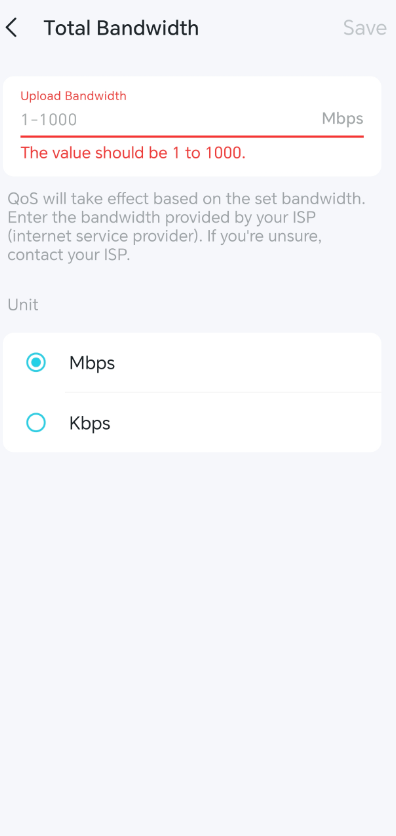 Set total Upload Bandwidth and click on Save.
