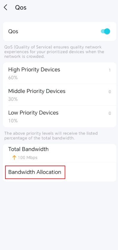 Choose Bandwidth Allocation.