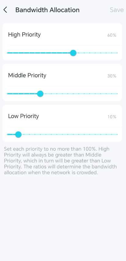 Drag the scroll bar to set each Priority.