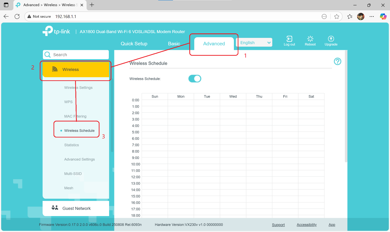 Go to Wireless Schedule page.