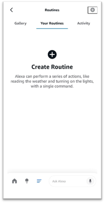Amazon app Routines setting page.