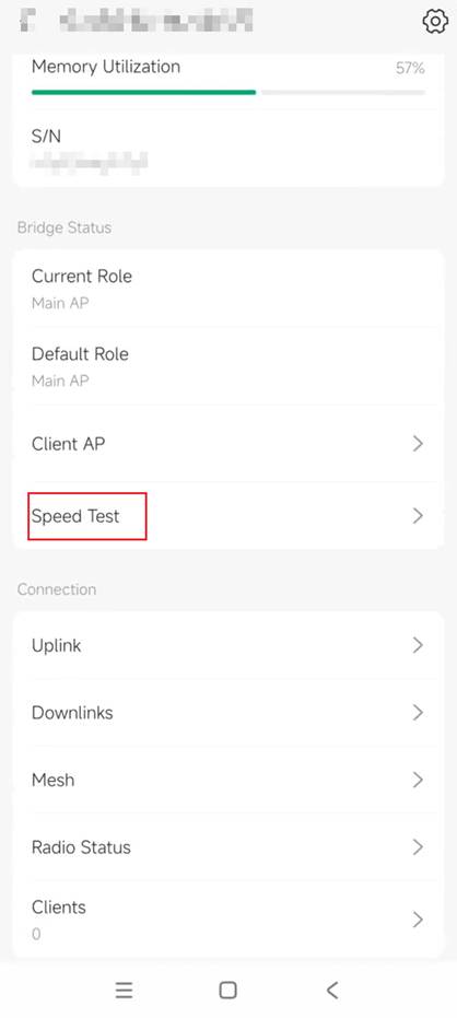Illustration of where Speed Test feature locates at the Omada APP.