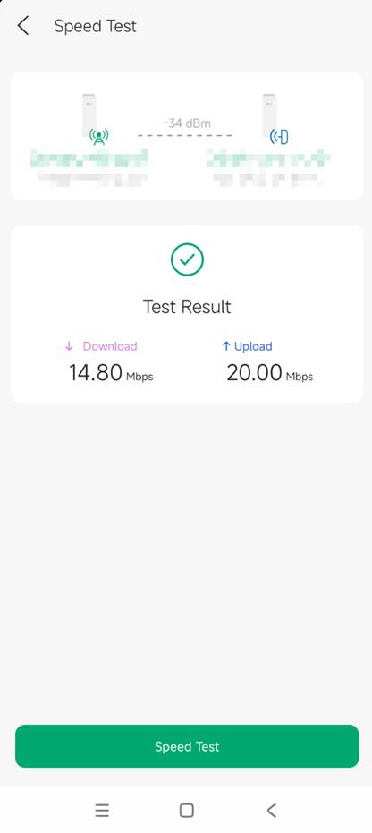 The pictures shows an example of speed test result.