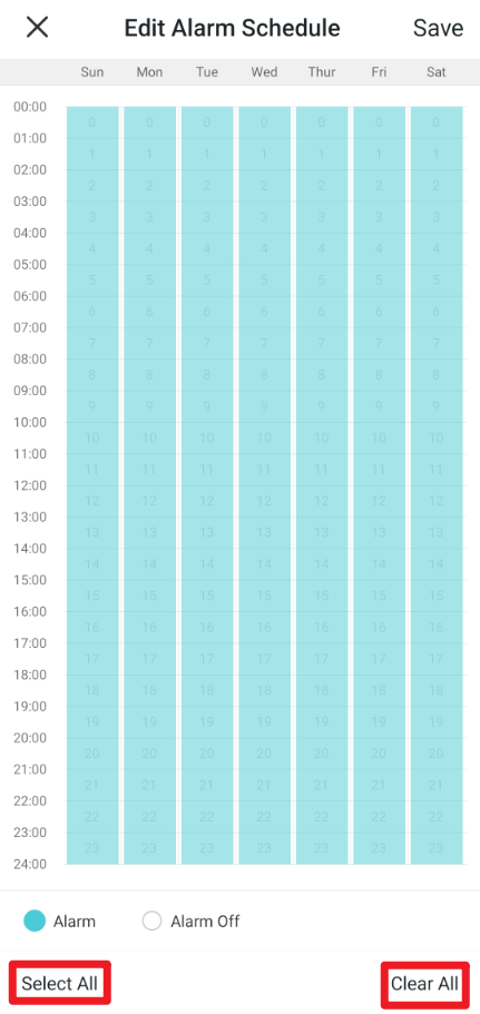 Option to select or clear the timeline.
