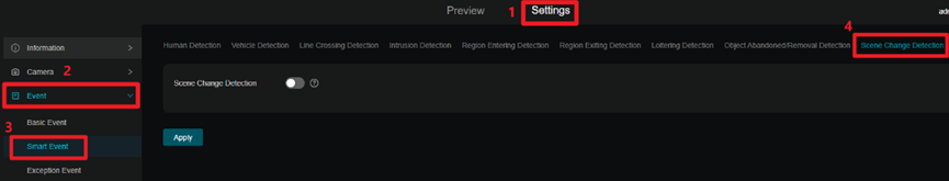 Steps to set scene change detection.