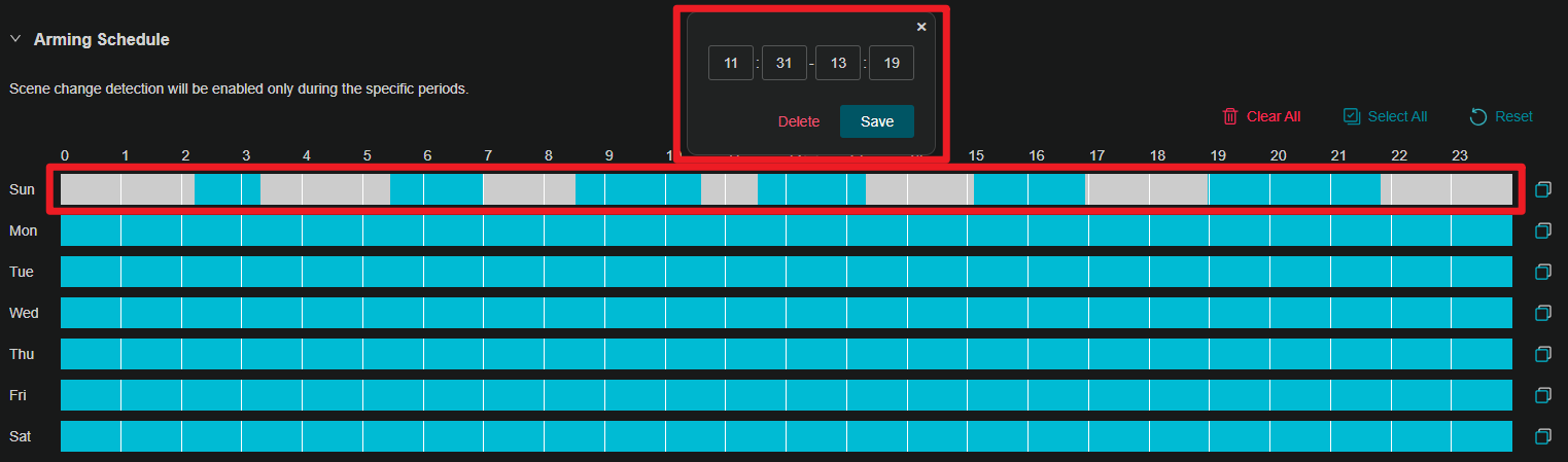 Page to set schedule.