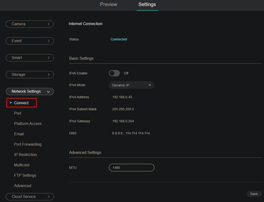 Location to find connect option.