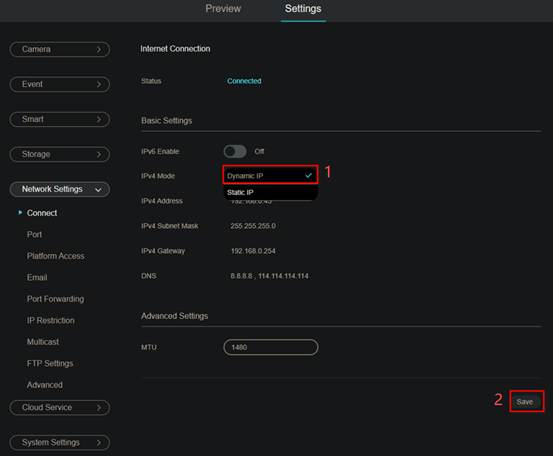 Location to select dynamic IP.