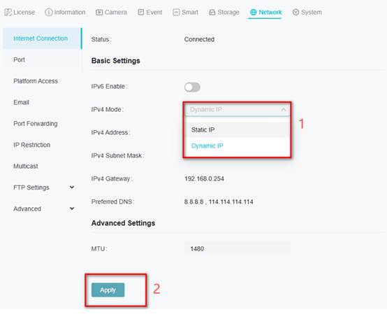 Step to setup dynamic IP.